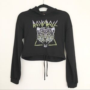 Mega Line Graphic Rock & Roll Crop Top Hoodie M